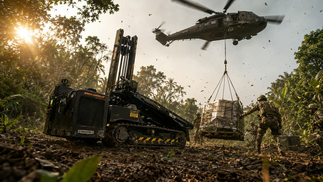 MPEP receiving a sling load at a jungle landing zone.